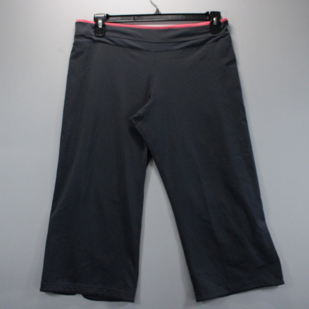 adidas Capri Leggings Gray Coral Trim Split Hem Size L Lightweight Activewear